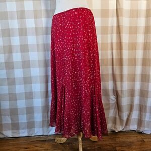 Vtg Y2K 00s Chadwicks Collection Women's Red Dot Print Chiffon Maxi Skirt Sz 16
